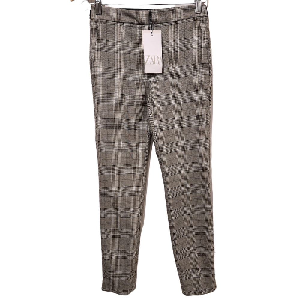 Zara Womens Check Jogger Waist Ankle Skinny Trousers New Size XSmall
